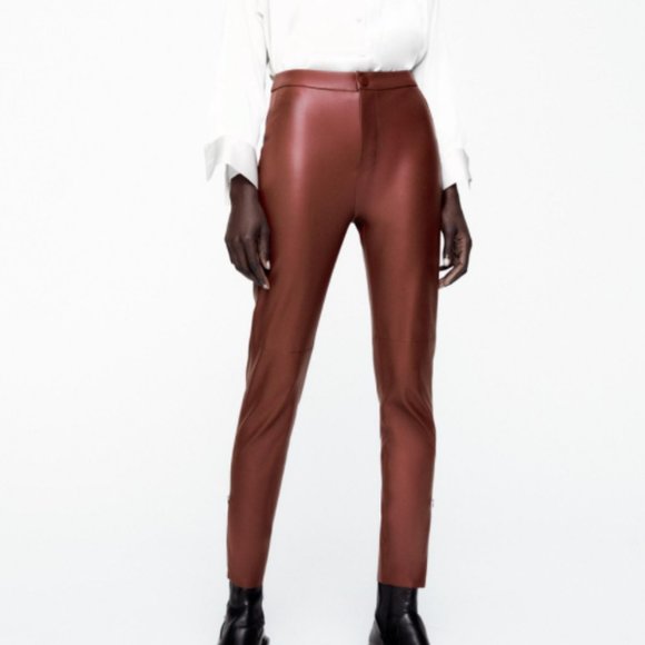 ZARA WINE RED FAUX LEATHER PANT TROUSERS $69.90 - Picture 10 of 11